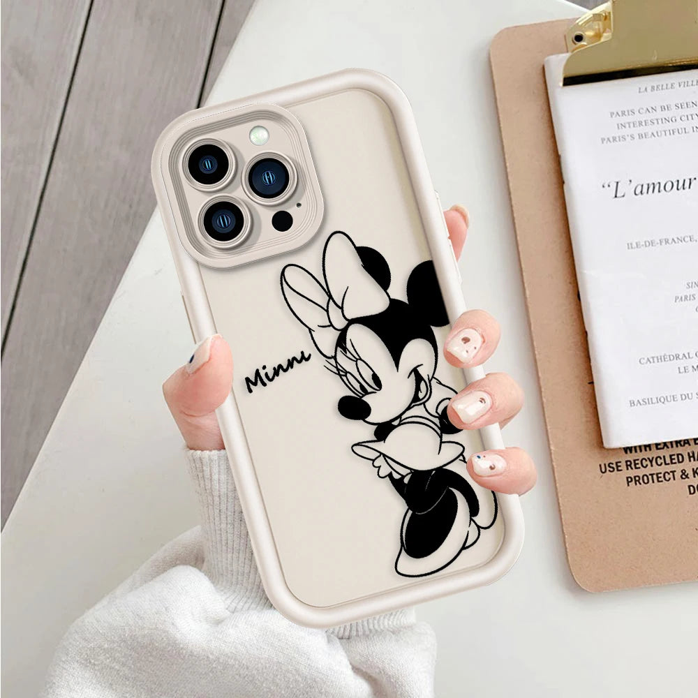 Funda de teléfono de moda Disney Mickey Minnie Mouse, antichoque para iPhone 16 15 14 13 12 11 X XS Max, de TPU suave.