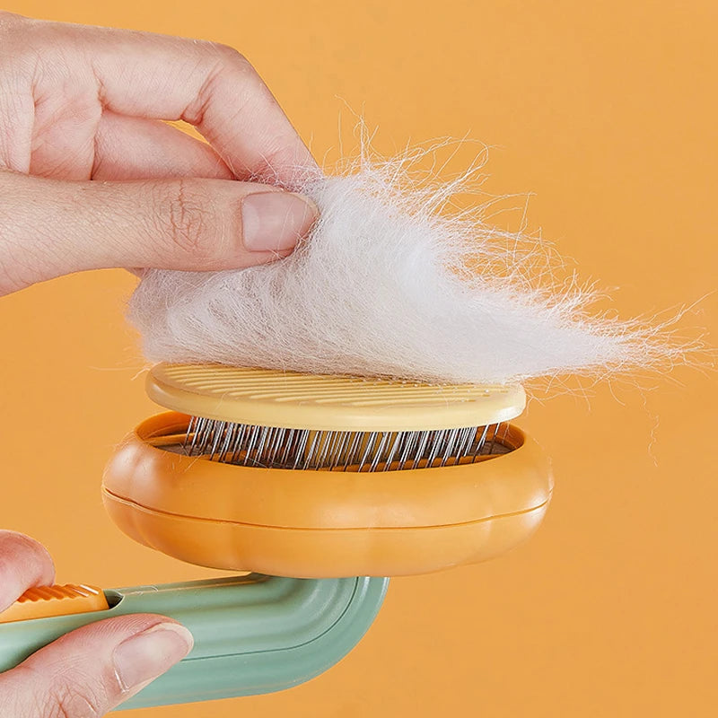 Cepillo de calabaza para mascotas, cepillo autolimpiante para el cuidado de perros y gatos que muda el pelo, elimina las capas inferiores sueltas y el pelo enredado.