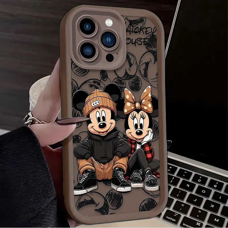 Funda de teléfono de moda Disney Mickey Minnie para iPhone 16 Pro Max 15 14 13 12 11 ProMax X XS XR SE 2020 7 8 Plus, de silicona suave.