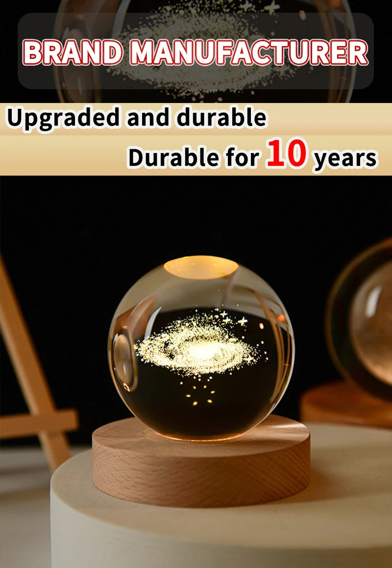 Luminous Crystal Ball LED Night Light Saturn Solar System 3D Moon Table Lamp USB Bedroom Atmosphere Lamp for Birthday Kid Gift