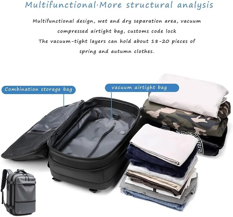 Travel Backpack - Airline Approved Carry-On Luggage Bag, Vacuum Compression, Waterproof, for Laptop, Business and School.