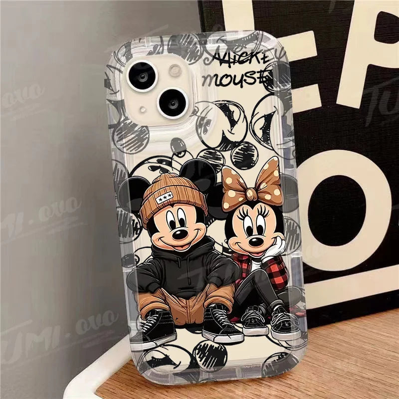 Funda completa antichoque Disney Mickey Minnie Mouse, transparente de TPU para iPhone 16 15 14 13 12 11 XS X XR 8 7.