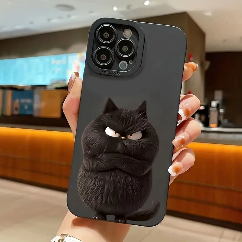 Funda de teléfono divertida de gato cool de silicona para iPhone 16 15 14 13 12 11 XS XR X , antichoque mate y suave.