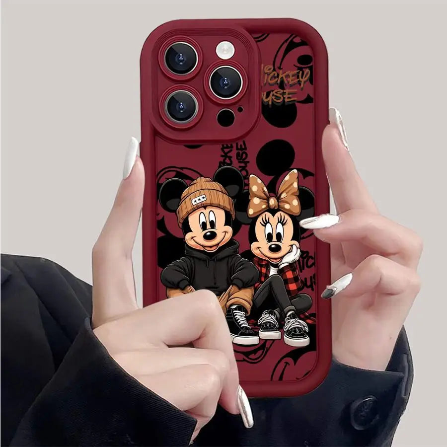 Funda de teléfono Disney Mickey Minnie Mouse Cool para iPhone 16 15 14 13 12 11 8 7 XR XS Max, suave.