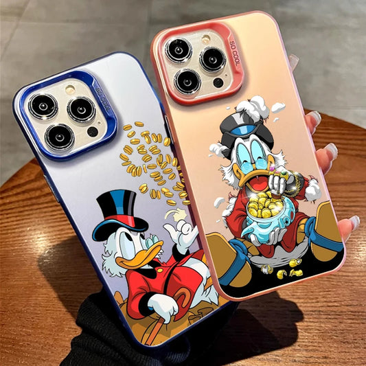 Funda de teléfono Disney Donald Duck con moneda dorada para Apple iPhone 15 14 13 12 11 XS XR X Pro Max Plus Colorida y Plateada.