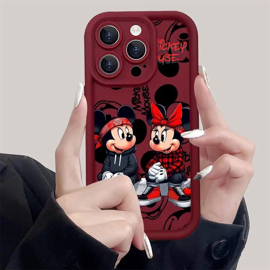 Funda de teléfono Disney Mickey Minnie Mouse Cool para iPhone 16 15 14 13 12 11 8 7 XR XS Max, suave.