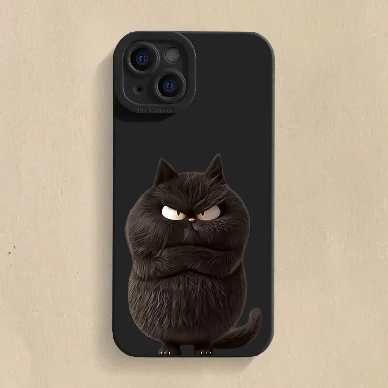 Funda de teléfono divertida de gato cool de silicona para iPhone 16 15 14 13 12 11 XS XR X , antichoque mate y suave.