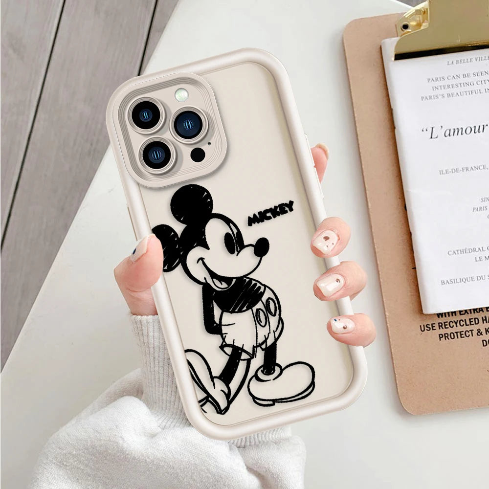 Funda de teléfono de moda Disney Mickey Minnie Mouse, antichoque para iPhone 16 15 14 13 12 11 X XS Max, de TPU suave.