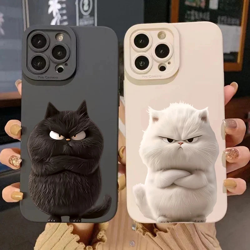 Funda de teléfono divertida de gato cool de silicona para iPhone 16 15 14 13 12 11 XS XR X , antichoque mate y suave.