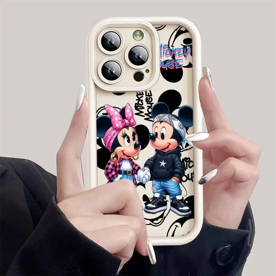 Funda de teléfono Disney Mickey Minnie Mouse Cool para iPhone 16 15 14 13 12 11 8 7 XR XS Max, suave.