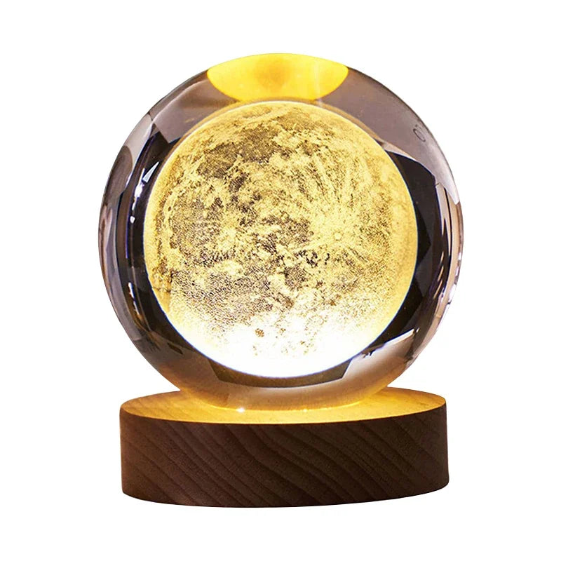 Luminous Crystal Ball LED Night Light Saturn Solar System 3D Moon Table Lamp USB Bedroom Atmosphere Lamp for Birthday Kid Gift