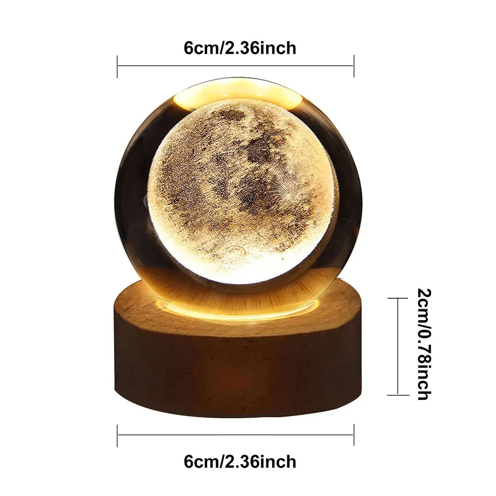 Luminous Crystal Ball LED Night Light Saturn Solar System 3D Moon Table Lamp USB Bedroom Atmosphere Lamp for Birthday Kid Gift