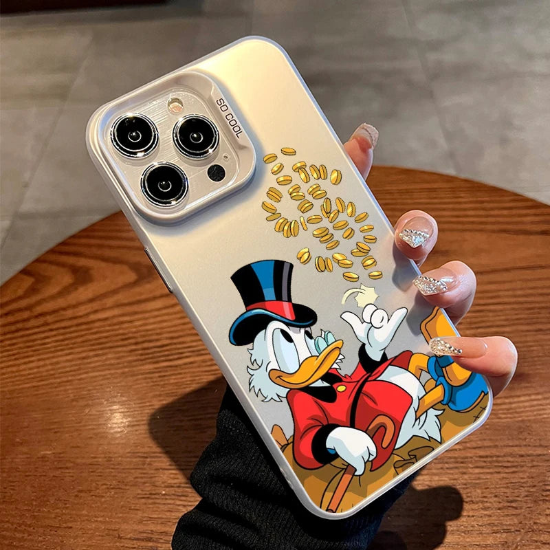 Funda de teléfono Disney Donald Duck con moneda dorada para Apple iPhone 15 14 13 12 11 XS XR X Pro Max Plus Colorida y Plateada.