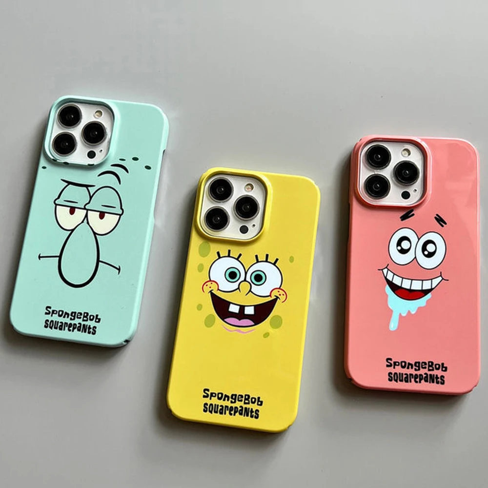 Funda de teléfono genial de Bob Esponja de anime para iPhone 16, 15, 14, 13, 12, 11 Pro Max, XS, XR, XS Max, 6, 7, 8 Plus, carcasa rígida de PC HD brillante