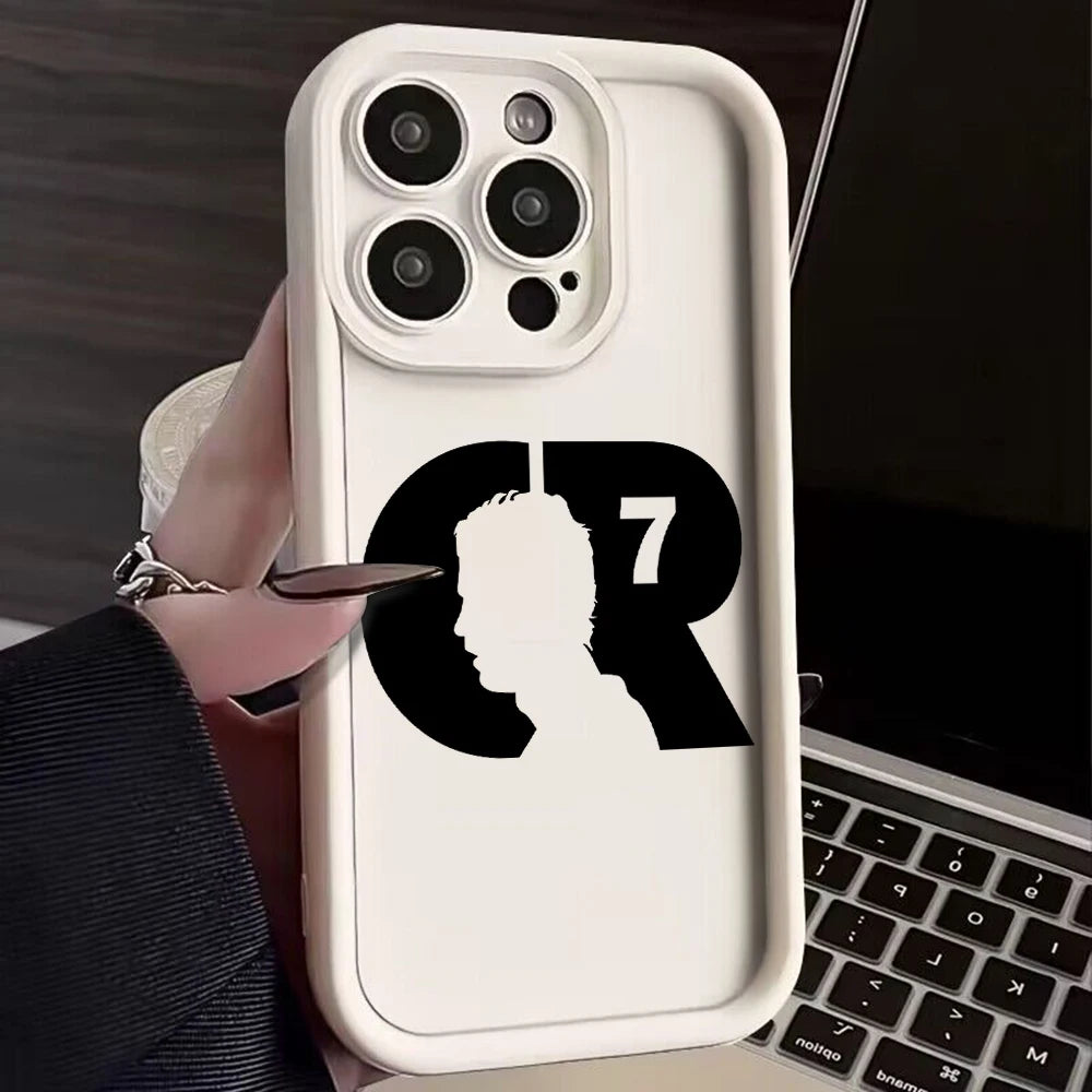 Funda de teléfono Mr. Football C-cR7-R-Ronaldos para iPhone 16 15 14 13 12 11  XR XS , con strap y TPU suave.