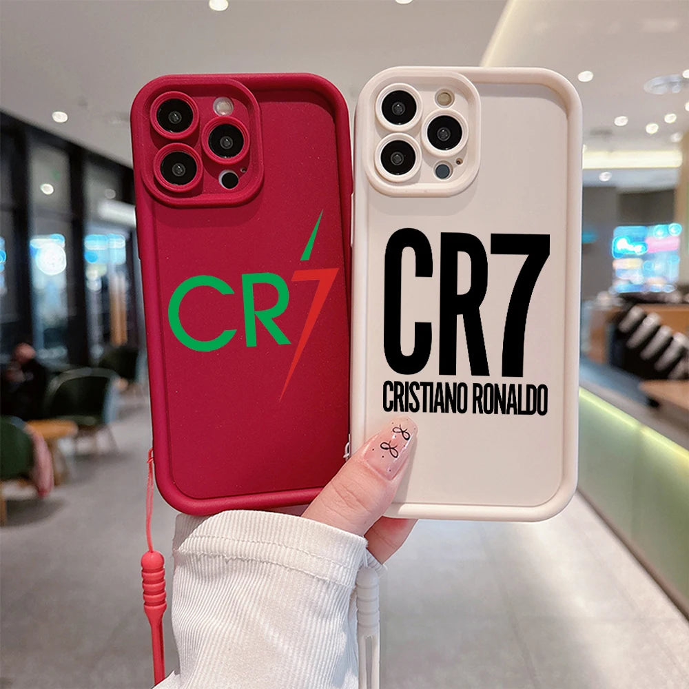 Funda de teléfono Mr. Football C-cR7-R-Ronaldos para iPhone 16 15 14 13 12 11  XR XS , con strap y TPU suave.