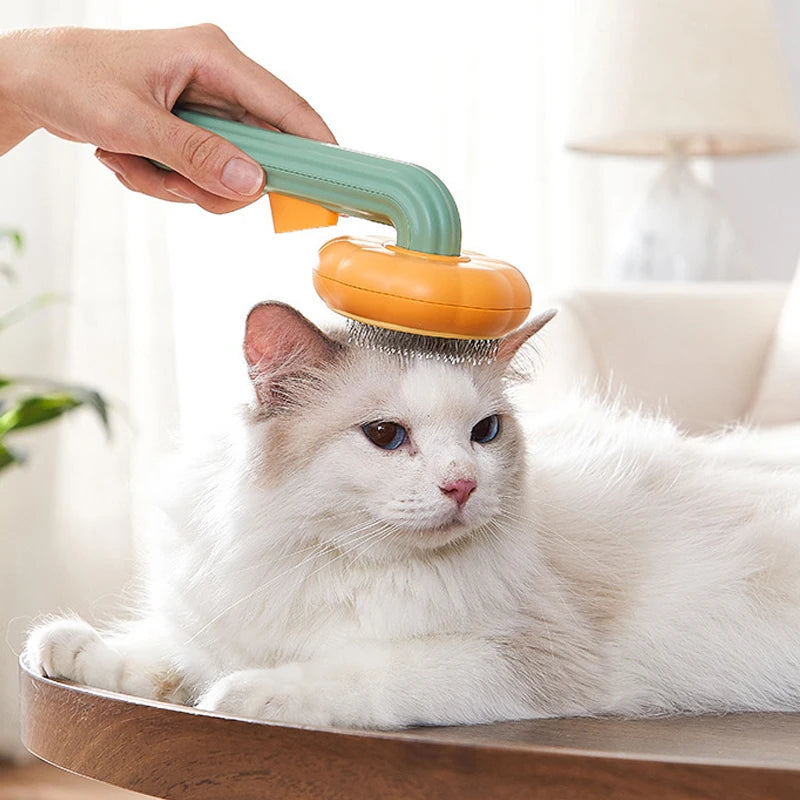 Cepillo de calabaza para mascotas, cepillo autolimpiante para el cuidado de perros y gatos que muda el pelo, elimina las capas inferiores sueltas y el pelo enredado.