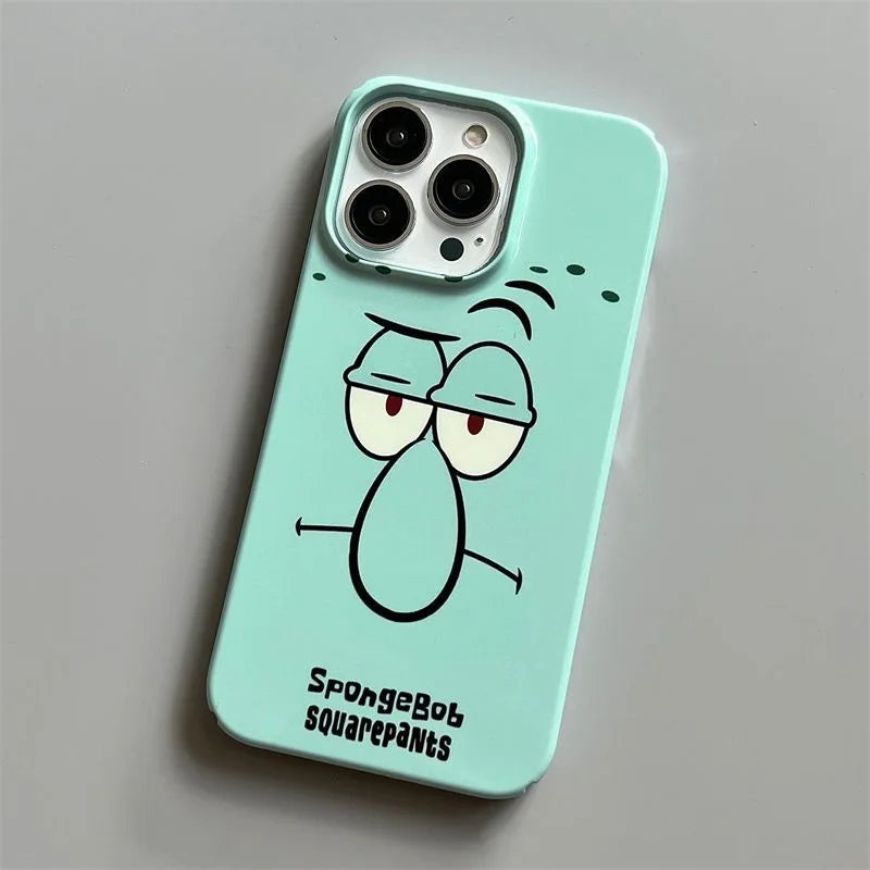 Funda de teléfono genial de Bob Esponja de anime para iPhone 16, 15, 14, 13, 12, 11 Pro Max, XS, XR, XS Max, 6, 7, 8 Plus, carcasa rígida de PC HD brillante