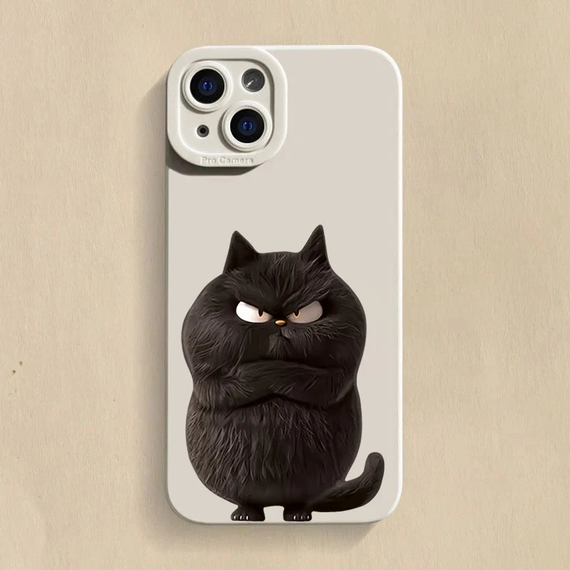 Funda de teléfono divertida de gato cool de silicona para iPhone 16 15 14 13 12 11 XS XR X , antichoque mate y suave.